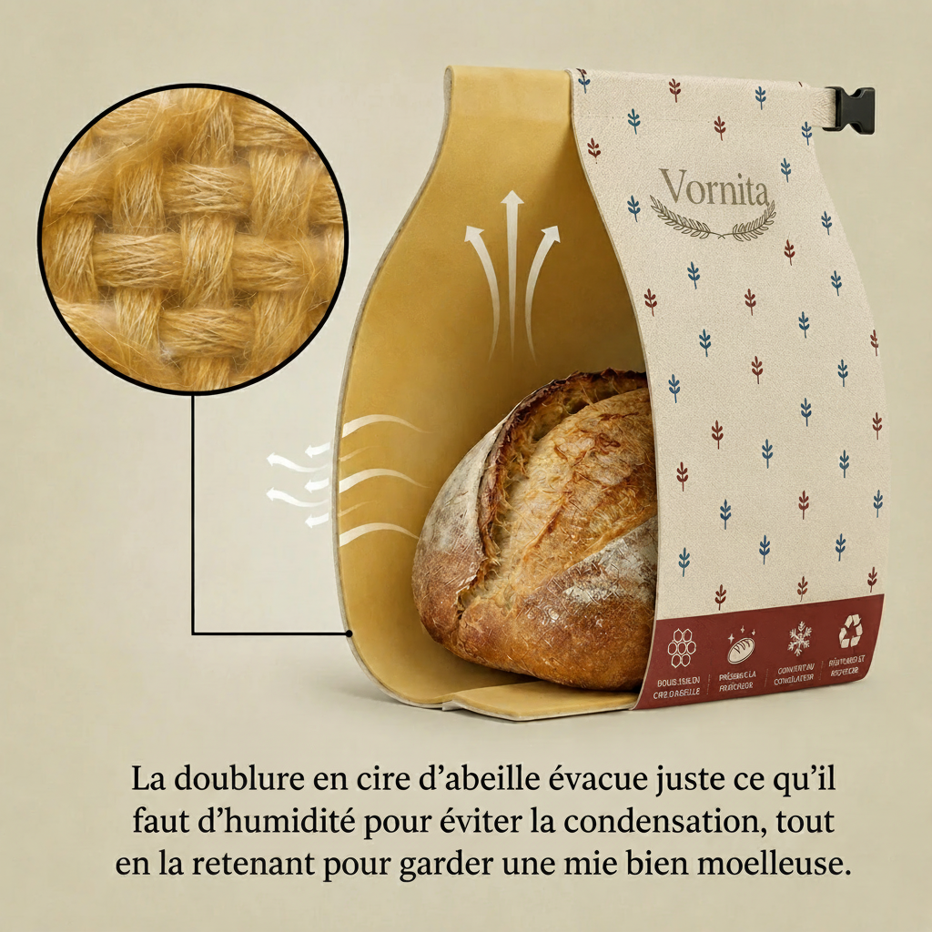 Vornita Sacs à pain premium 100 % coton et cire d’abeille