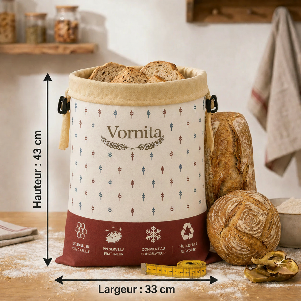 Vornita Sacs à pain premium 100 % coton et cire d’abeille
