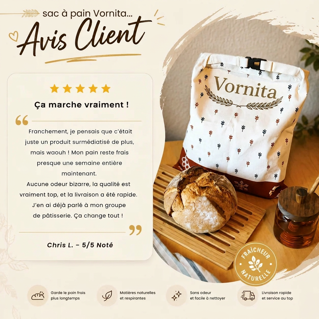 Vornita Sacs à pain premium 100 % coton et cire d’abeille
