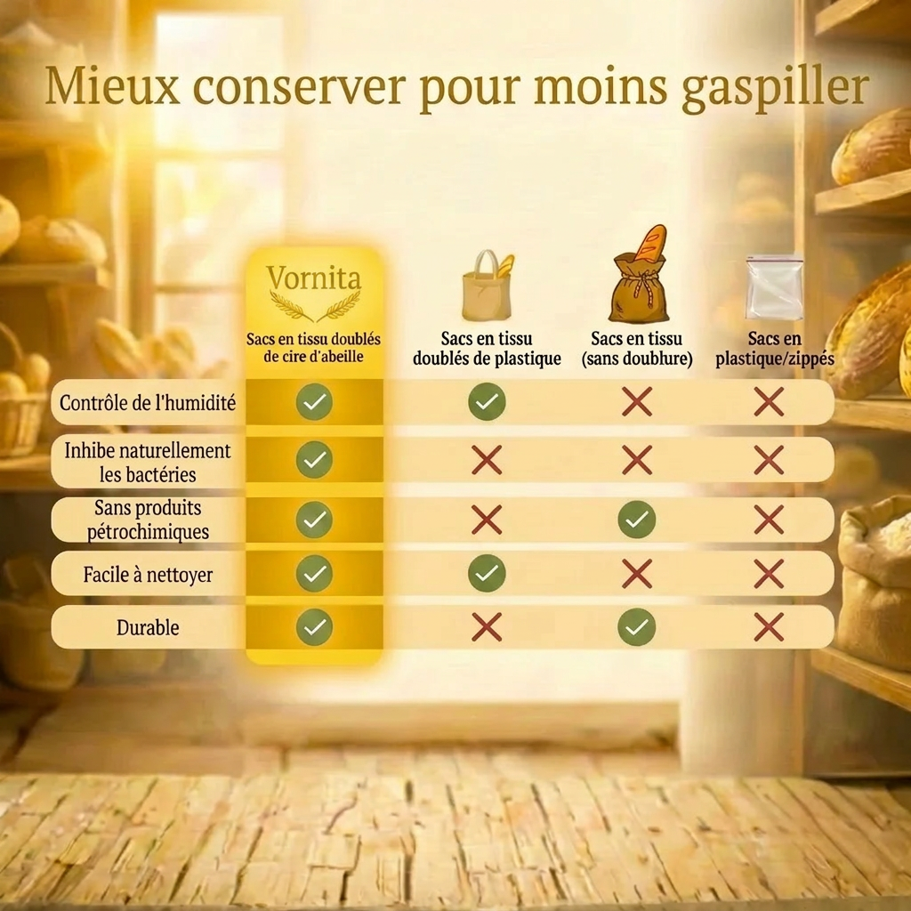 Vornita Sacs à pain premium 100 % coton et cire d’abeille